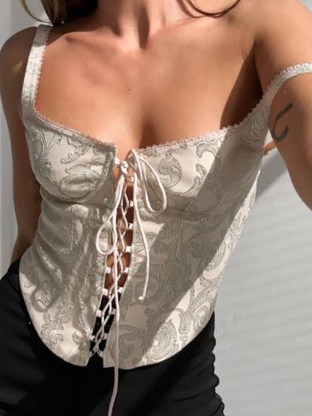 Rumored | Renaissance Cropped Corset Pink Jacquard Metallic | Medium New